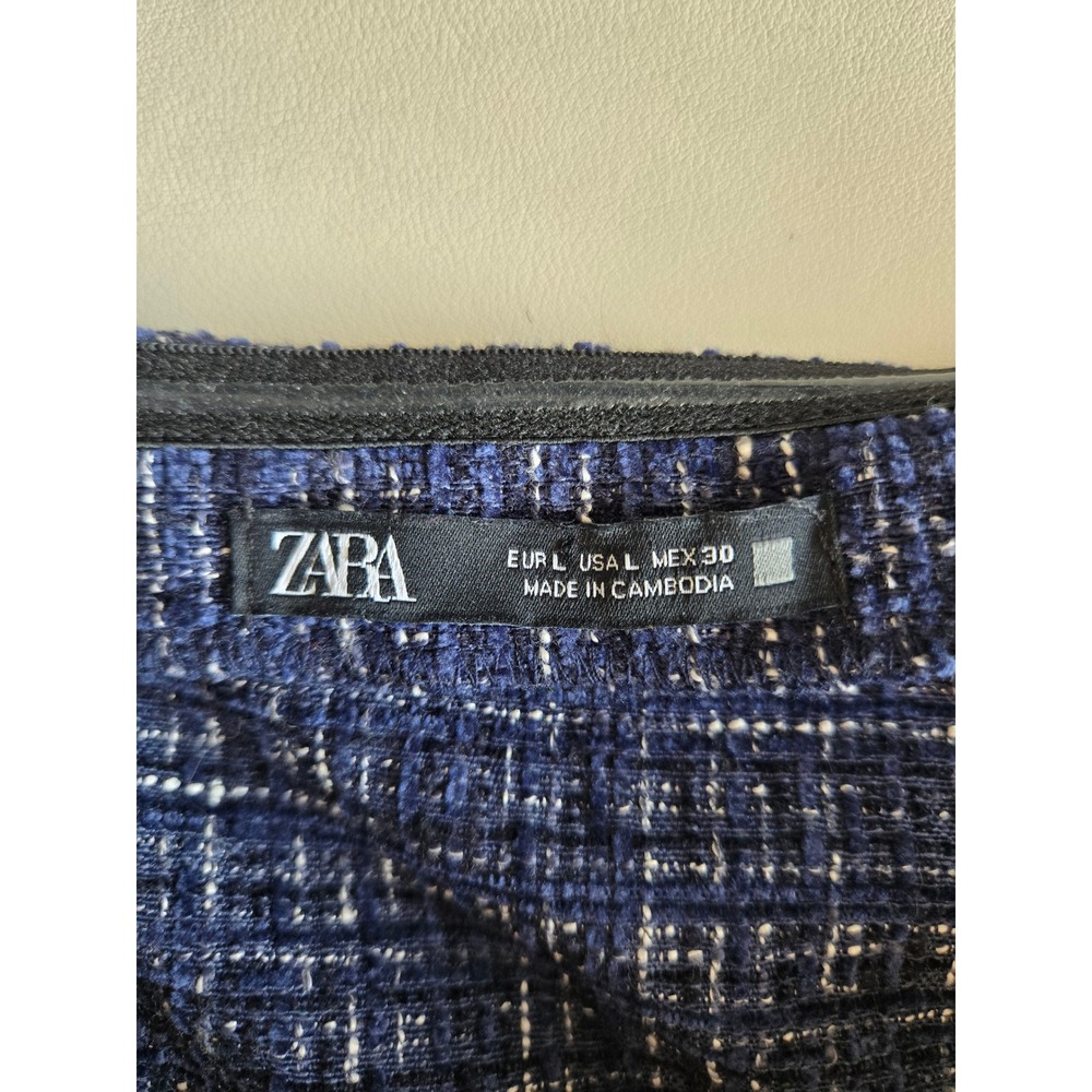 Zara Navy Tweed Off Shoulder Top L Flare Sleeve Office Siren Mod Retro Tailored - Picture 9 of 11